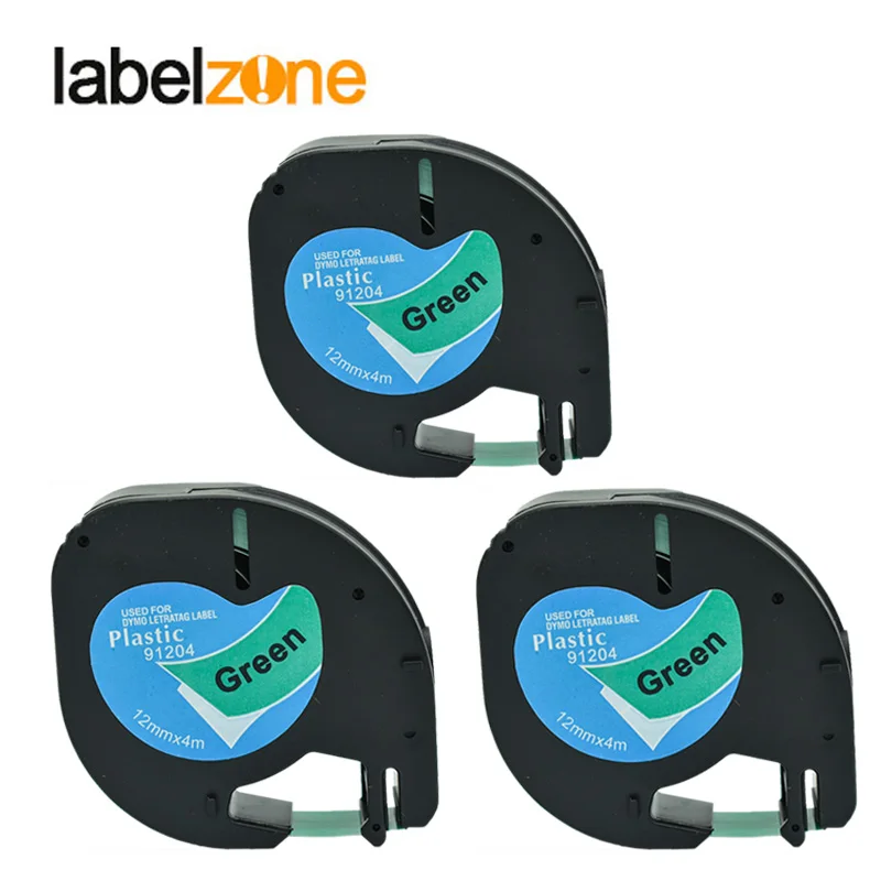 

3Pcs LT91204 Compatible Dymo Letratag Plastic Tapes 91204 Label Ribbon 12mm*4m Balck on Green for DYMO Letratag Label Printers