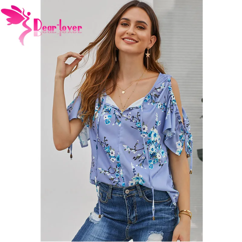 Dear Lover летние сексуальные Boho женские рубашки с цветочным принтом v-образным
