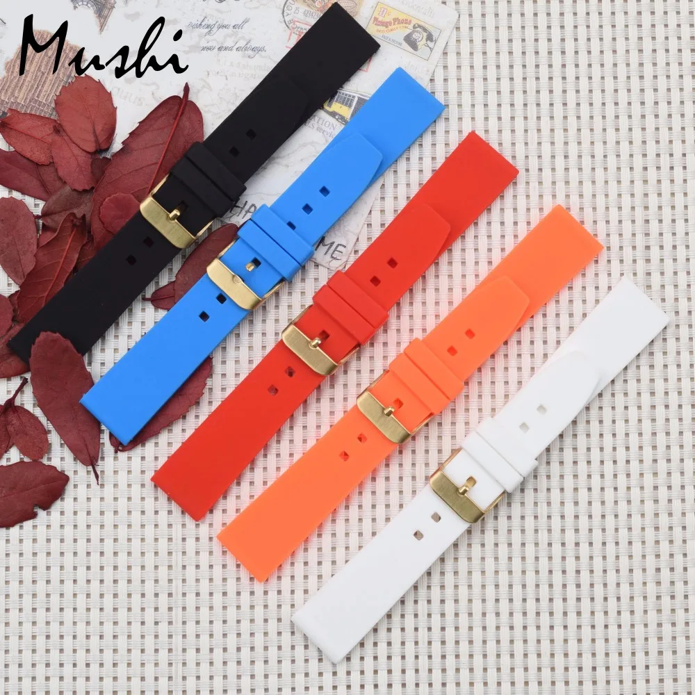 MS силиконовый ремешок для часов черный дайвер резиновый с матовой застежкой из