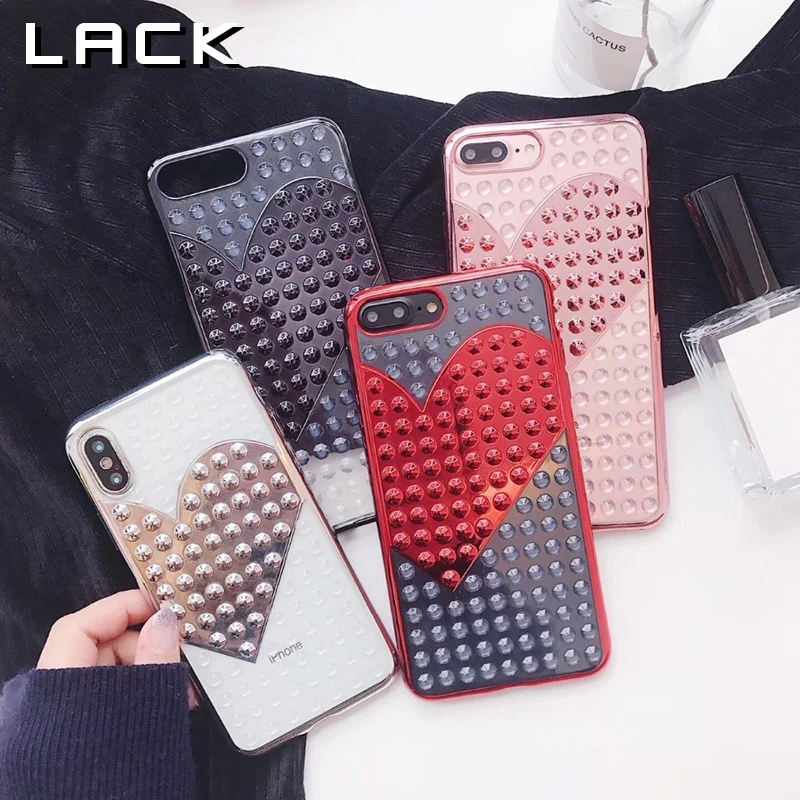 Отсутствие 3D заклепки любящее сердце чехол для телефона iPhone X Case 6 S 7 8 Plus Роскошные