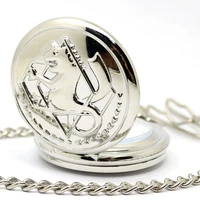 new silver case fullmetal alchemist pocket watch cosplay edward elric with big chain anime boys gift wholesale price p423c