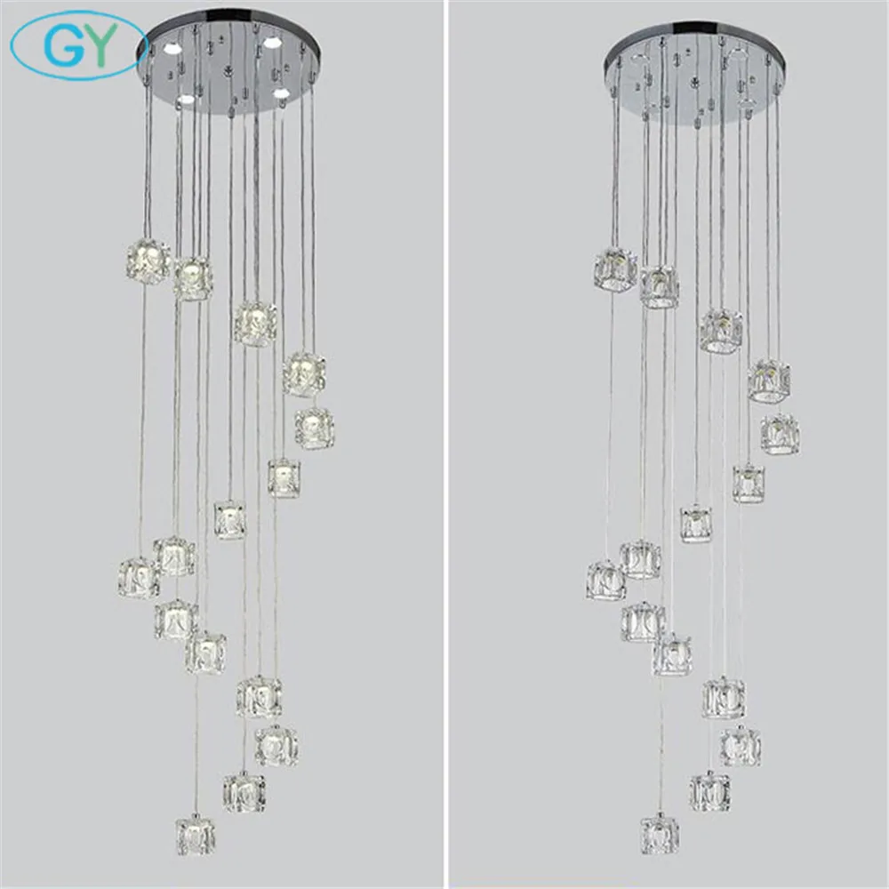2019 New led Crystal Chandelier For Stair Modern Living Room LED 15 Light Long Hotel Hall Lustres Cristal stairs Lamp | Лампы и