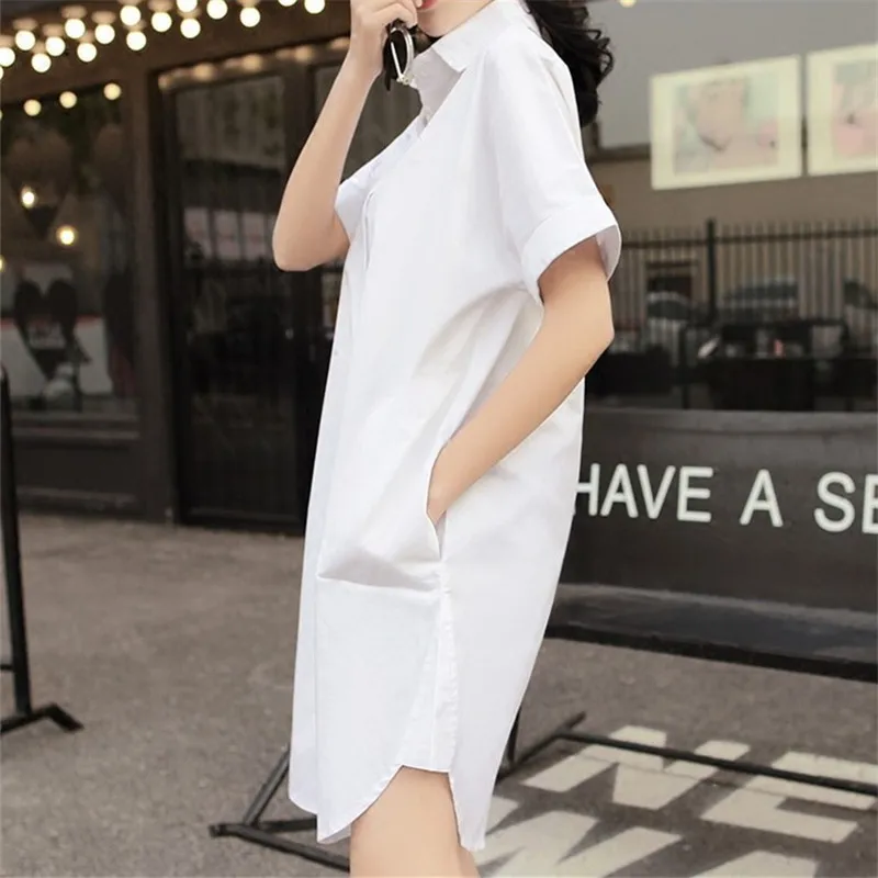 Женская свободная рубашка с большим карманом Повседневная белая блузка средней