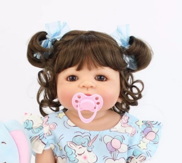 brown hair 55 см полностью силиконовая кукла-Реборн, игрушка для девочки, виниловая кукла для новорожденных, блонд, принцесса, малыши, Bebe, подарок на день рождения - Цвет: brown hair
