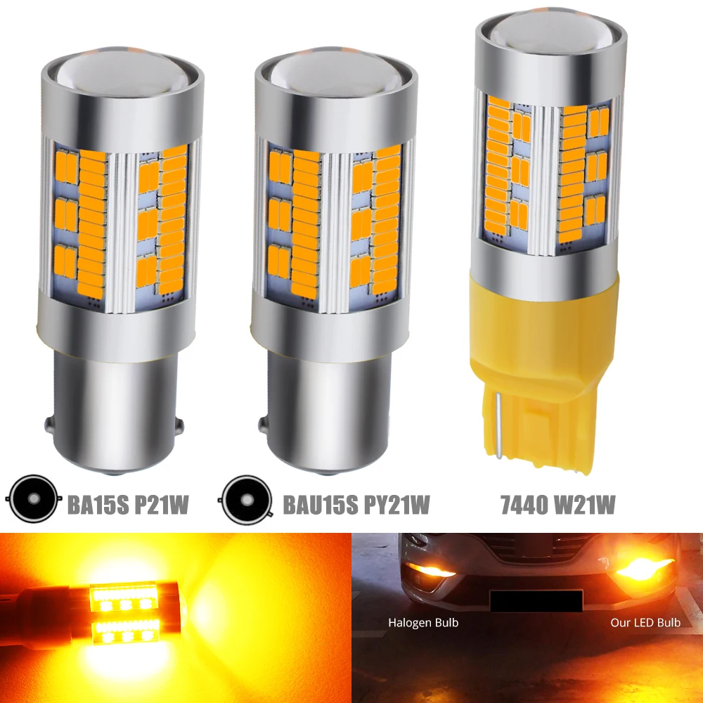 2 шт. BAU15S 1156 BA15S LED T20 7440 4014 чипы 105 SMD светодиодные лампы Янтарный Желтый для авто