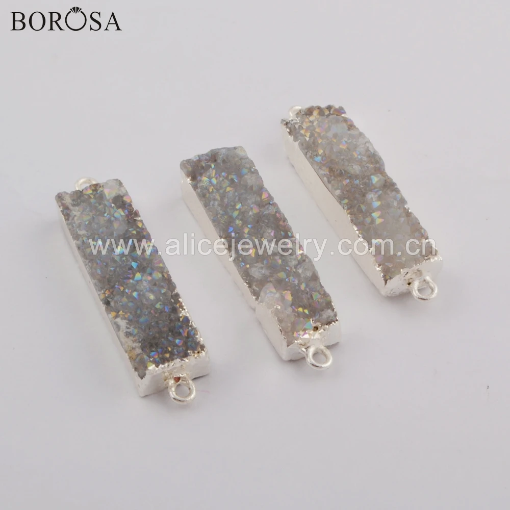 BOROSA 10 шт. новый серебряный прямоугольник кулон agates Druzy коннектор Титан AB Drusy