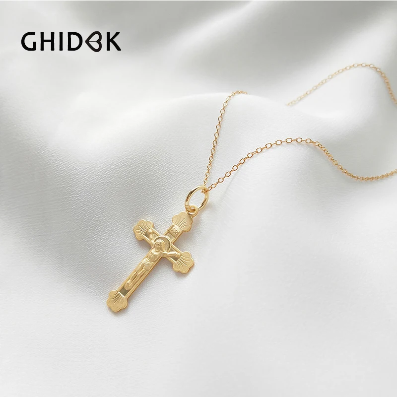 GHIDBK минималистичный золотой цвет крест Христос Иисус подвеска ожерелье из