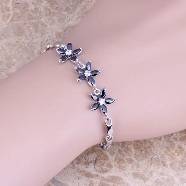 Великолепный браслет цепочка из черного кубического циркония с серебряным