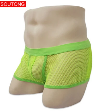 Green Soutong, сексуальное мужское нижнее белье, сетка, cueca, боксеры, одноцветные, мужские шорты, шорты, мужские трусики, перспективное нижнее белье, Малетин, дышащие - Цвет: Green