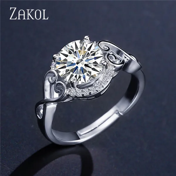 White Gold ZAKOL, Классические европейские женские кольца, белые, большие, кубические, циркониевые, для женщин, для девушек, вечерние, свадебные ювелирные изделия, FSRP2045 - Цвет основного камня: White Gold