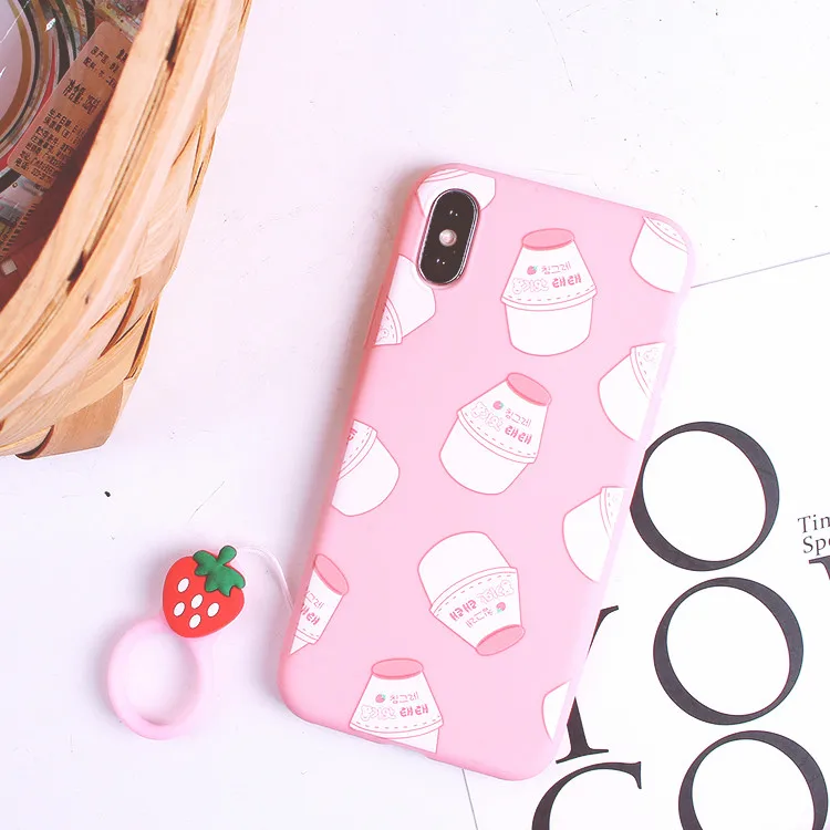 SAM S10 plus Pink girl Case cute Strawberry cover For Samsung S9 S8 / Note 8 /9 cartoon silicone soft Back Cover+Ring |