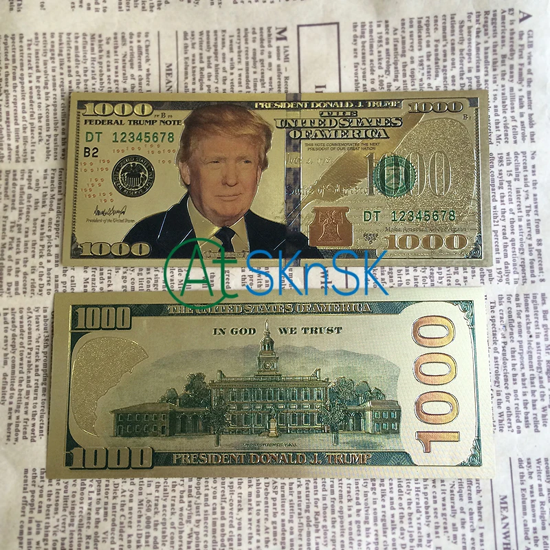 

DHL Wholesale 100pcs/lot New America President Donald Trump US Dollar Gold Banknote Set 1000 USD Banknotes Gold Foil Bill