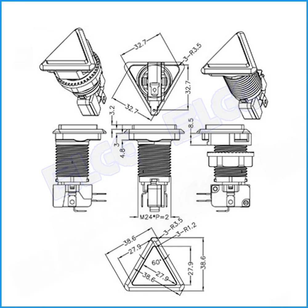 39 мм треугольная аркадная кнопка переключатель LED мгновенная с подсветкой