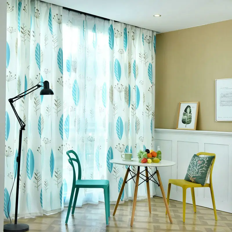 

Customized Pastoral Plant World Blackout Curtain for Living Room Bedroom Kitchen Blue/Beige Colorful Leaves for Window Treatment