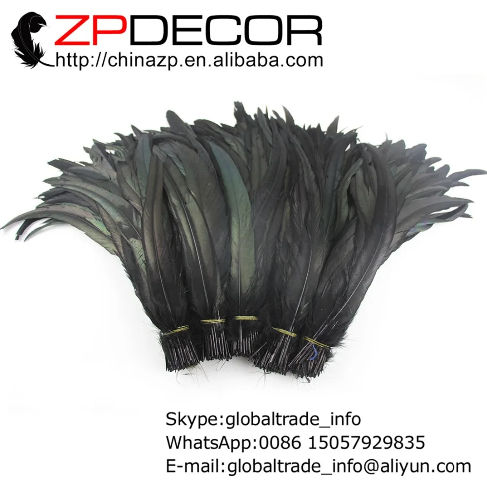 

ZPDECOR Feather Manufacturer 100pcs/lot 30-35cm(12-14inch) Featured Quality Black Dyed Coque Rooster Tail Feathers for Carnival