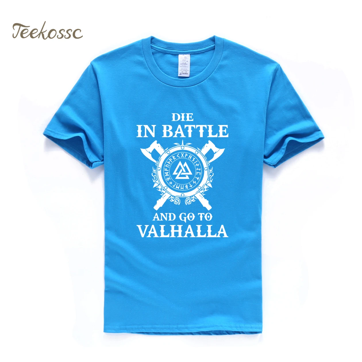 blue Odin Vikings, Мужская футболка, умри в бою и пойди в Валгаллу, мужская летняя футболка с принтом в стиле хип-хоп, черные топы, футболка размера плюс XXXL - Цвет: blue