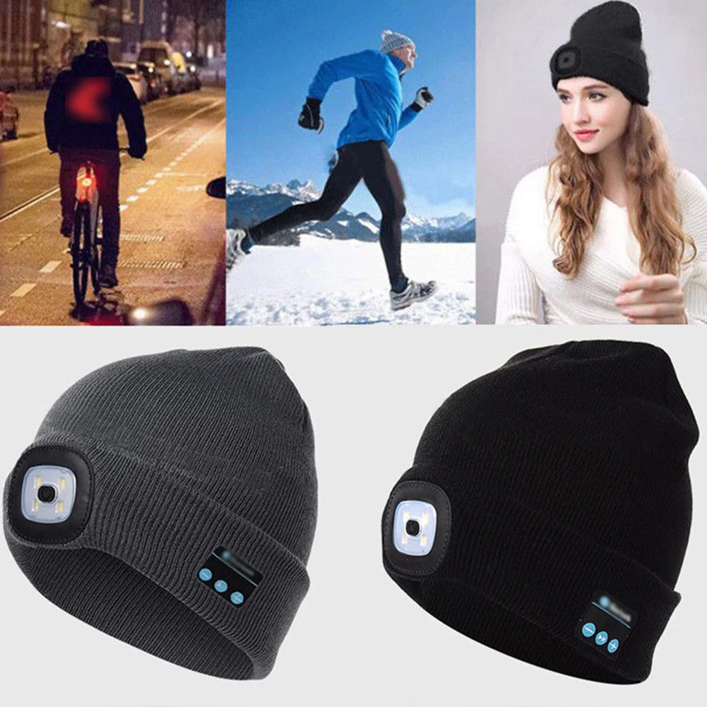Открытый динамик вязаная шапка Зима шапочка шапки USB перезаряжаемые Hands Free