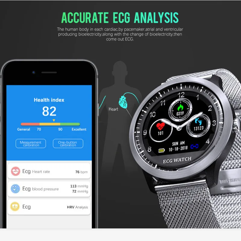 LYKRY N58 Смарт часы для мужчин и женщин ECG PPG умные монитор артериального давления
