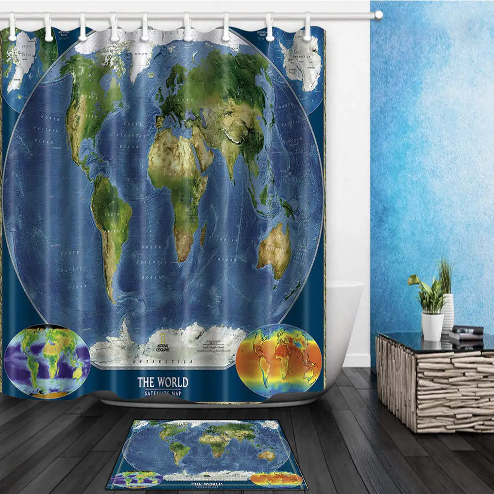 Карта мира акварелью занавеска для душа креативный дизайн водонепроницаемая