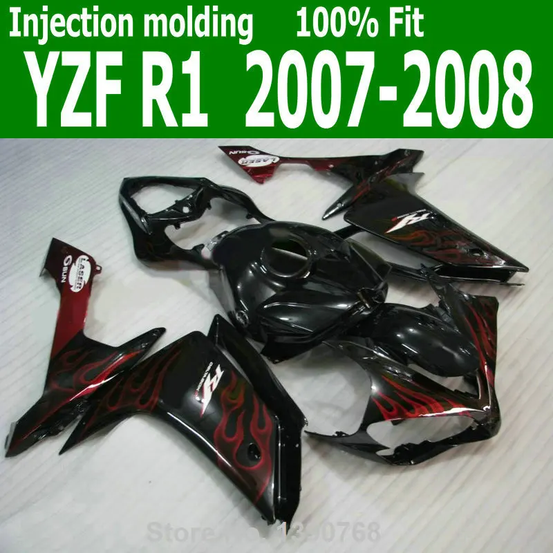 Горячая продажа Обтекатели для YAMAHA YZF R1 07 08 (красное пламя) Бесплатная впрыска