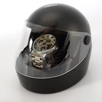 creative design luxury motorcycle helmet shape pu leather cuff plastic single watch storage box