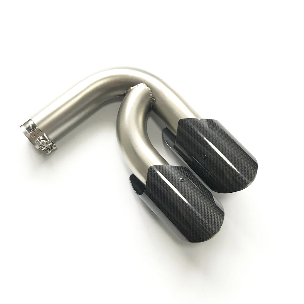 Dual tips Glossy Carbon fiber Tail Exhaust Tips Muffler Pipe For Porsche New Cayenne GTS Stainless Steel mufflers | Автомобили и