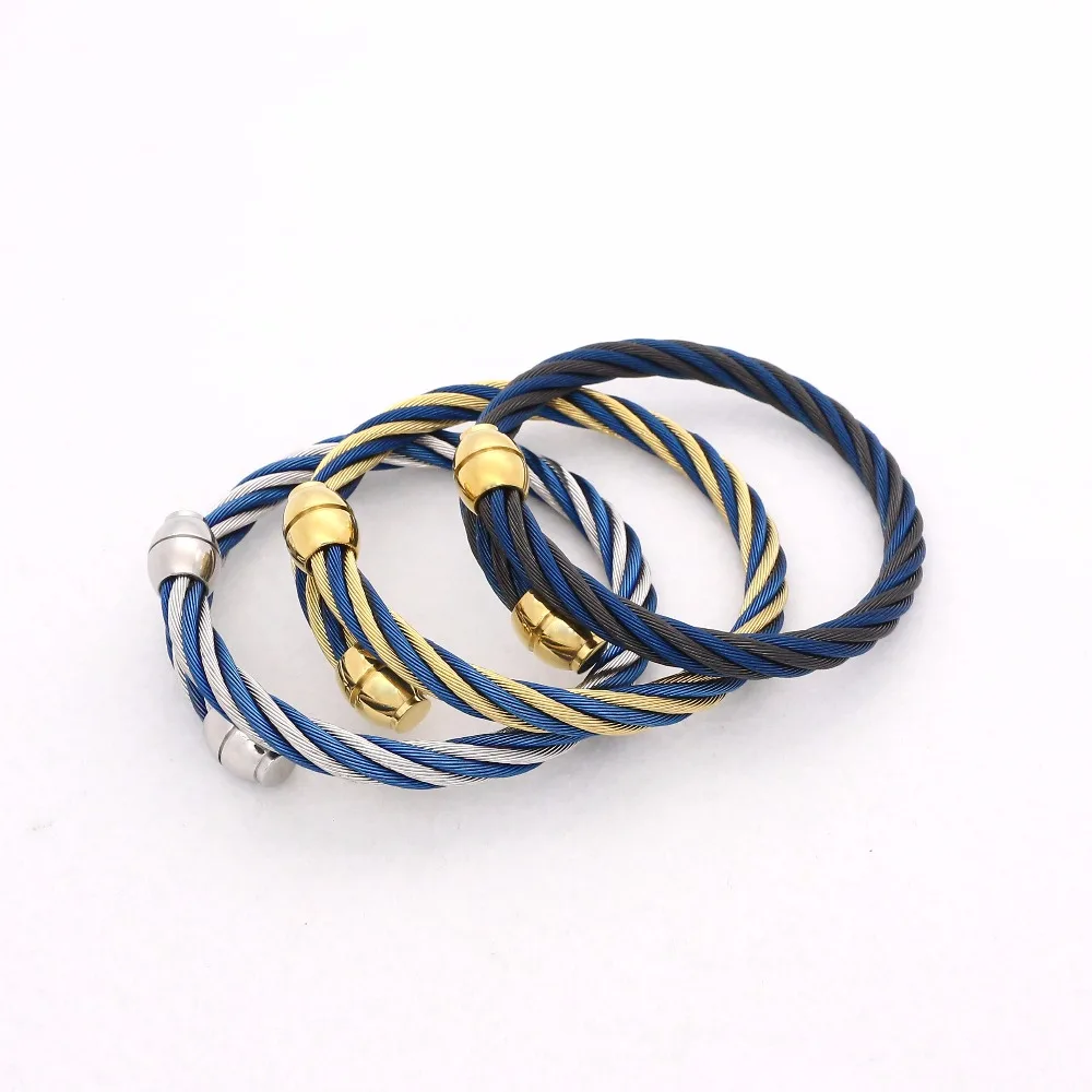 

JSBAO Men/Women Fashion Jewelry Gold Black Blue colour Stainless Steel Wire Twist Wild Cable Cuff Bracelet Bangle For Women Gift