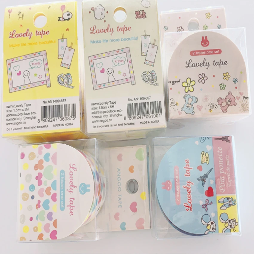 2pcs/pack Lovely Cartoon Washi Tape DIY Decorative Color Paper Adhesive Tape Papelaria Label Masking Sticker Tape
