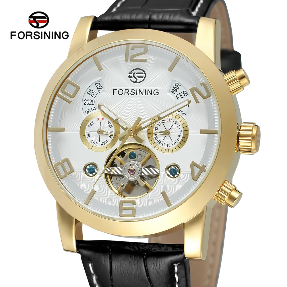 Gold White Forsining, модные мужские часы, ремешок, фосфоресцирующий, механический, для мужчин, t, автоматический, спортивный, бизнес, аналоговый циферблат, наручные часы - Цвет: Gold White
