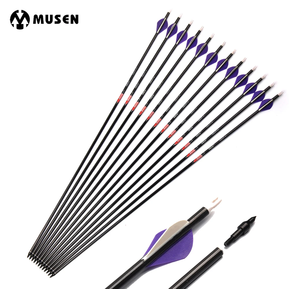 

30.5 inches Pure Carbon Arrow Spine 340 With 2" Plastic OD7.6mm for Compound Bow Archery Hunting Shooting