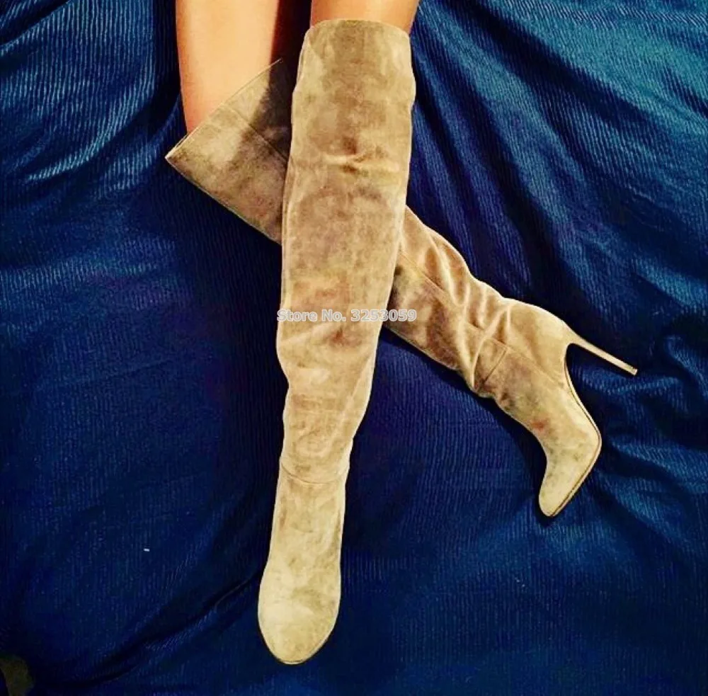 Women Chic Suede Thigh High Boots Thin High Heels Dress Pumps Nightclub Girls Dancing Boots Gladiator Shoes Dropship Real Photo