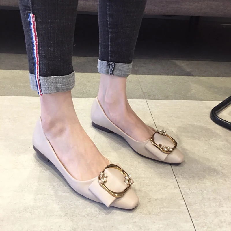 Wellwalk Metal Buckle Women Summer Flat Shoes Pointed Toe Ballerinas Ladies Ballet Flats Slip On Shallow Dress Shoes Leisure