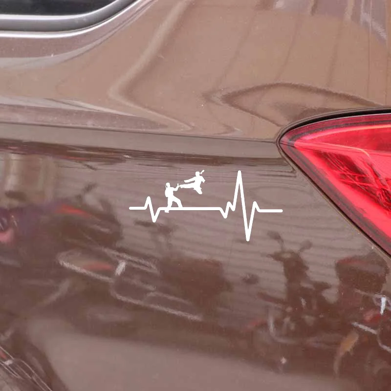 YJZT 16.8CM*7.9CM KARATE Uniform Jump Kick Girl Heartbeat Vinyl Black/Silver Car Sticker C22-1218 | Автомобили и мотоциклы