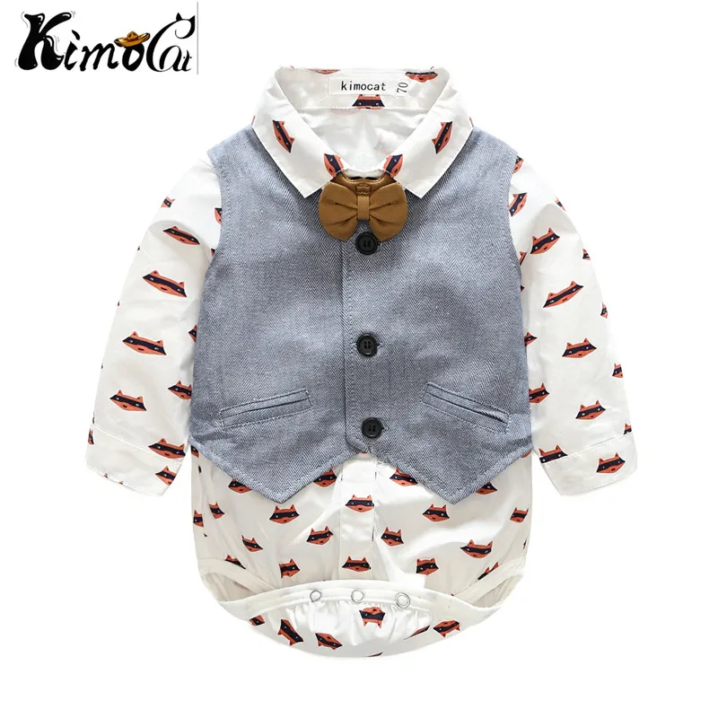 Kimocat new baby boy cartoon suit of and child gentleman's vest shirt three pieces |