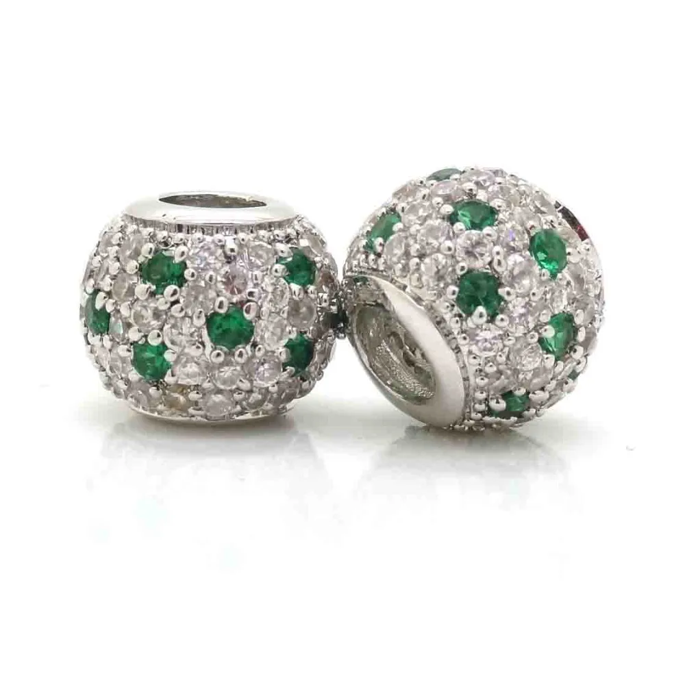 Новый микро проложить зеленый CZ шар Шарм бисер серебряного цвета Подходит Pandora