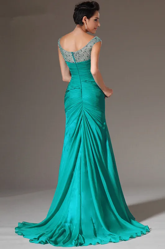 Зеленые Вечерние платья с рукавом-крылышком шифоновые элегантные длинные