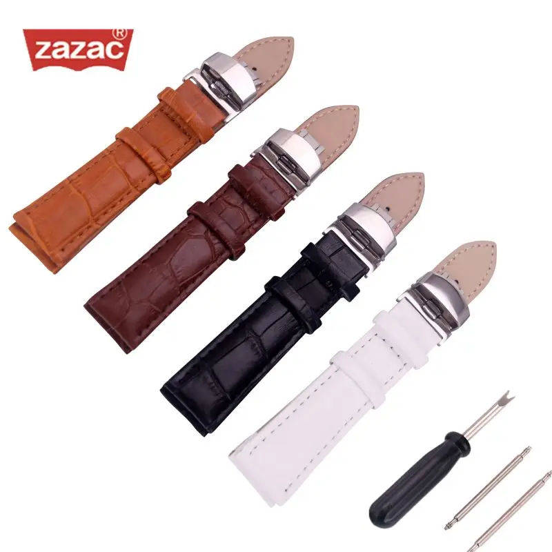 Ремешок для часов Zazac из натуральной кожи черный браслет наручных аксессуары 12 14