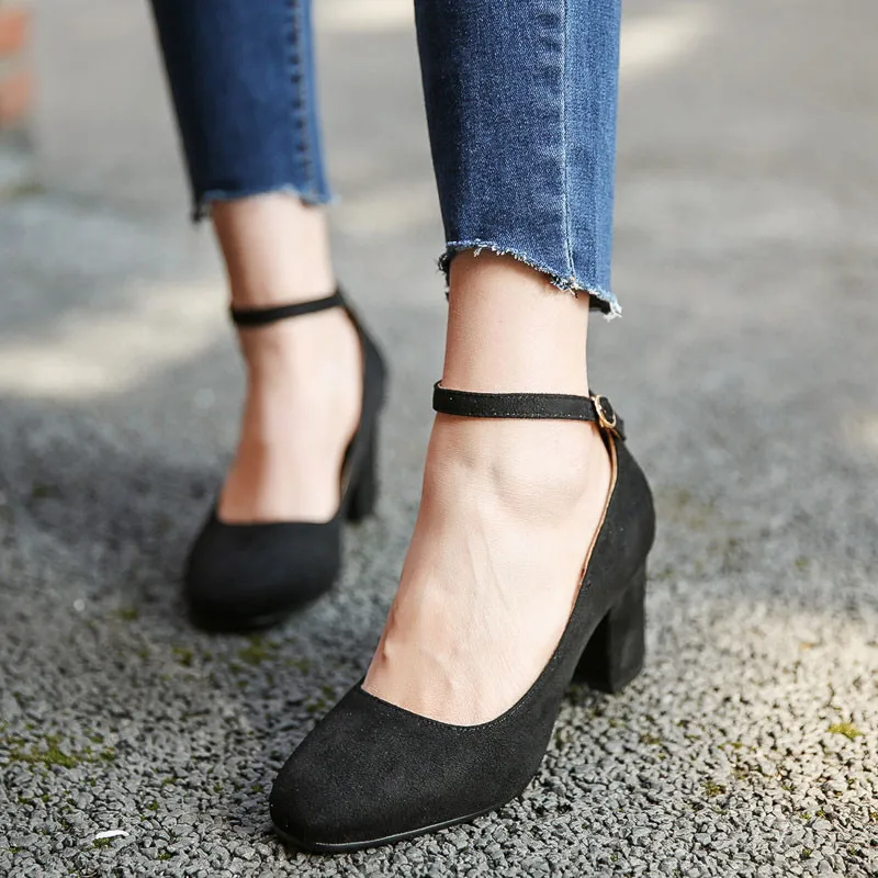 Женские туфли из флока YMECHIC лодочки с ремешком на щиколотке высоком каблуке