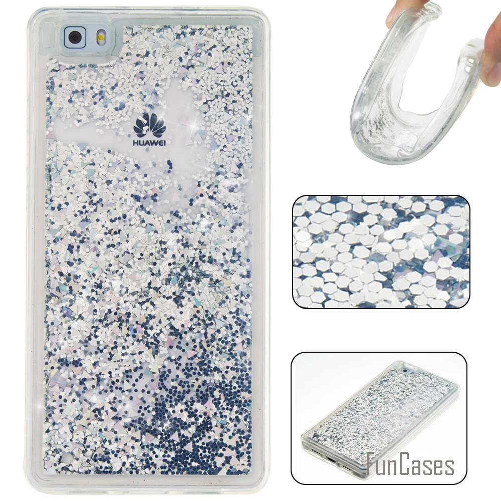Coque Bling Love Heart Stars Мягкий ТПУ чехол для телефона huawei P8 Lite Funda Quicksand Ascend # | Мобильные