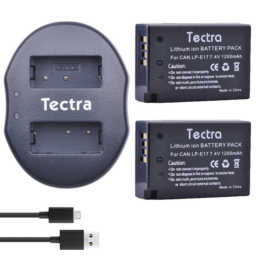 

Tectra 2Pcs LP-E17 + USB Dual Charger for Canon LP E17 EOS 200D 750D 760D 800D 8000D M3 M5 Rebel T6i T6s KISS X8i Camera Battery
