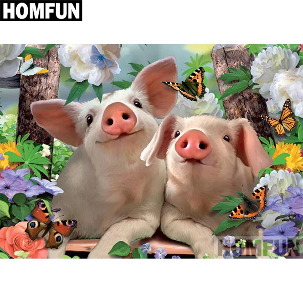 Фиолетовый HOMFUN 5D DIY Алмазная картина полный квадратный/круглый дрель "Животные СВИНЬЯ" 3D вышивка крестиком подарок домашний Декор подарок A06815 - Цвет: Фиолетовый