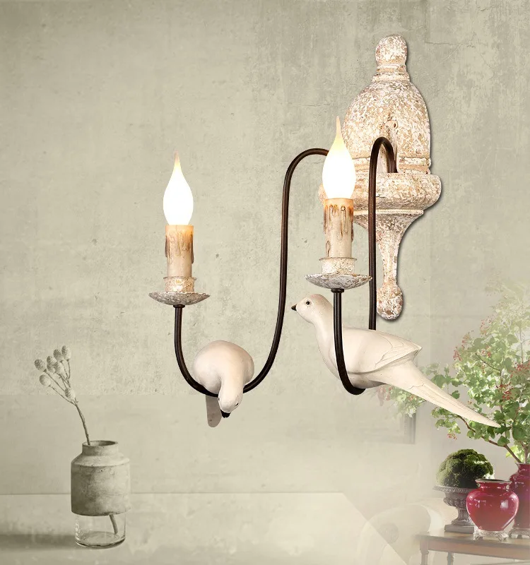 American Country Retro Woodwork Wall Lantern Villa Living Room Bird Creative Antique Old Iron Art Hotel Decoration Light | Лампы и