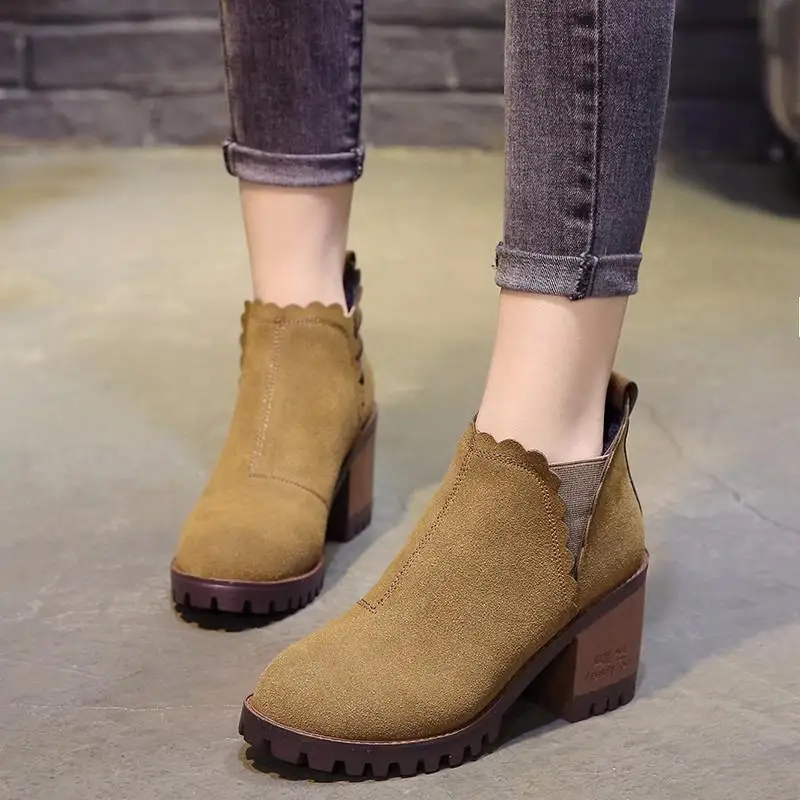 Новинка 2017 года Водонепроницаемые замшевые туфли на высоком каблуке обувь в