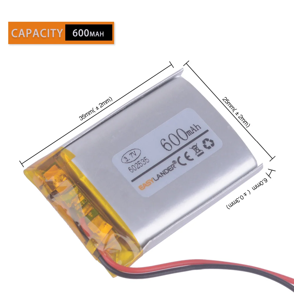 3 шт./лот 7 V 600mAh 602535 перезаряжаемый литий-полимерный литий-ионный аккумулятор для
