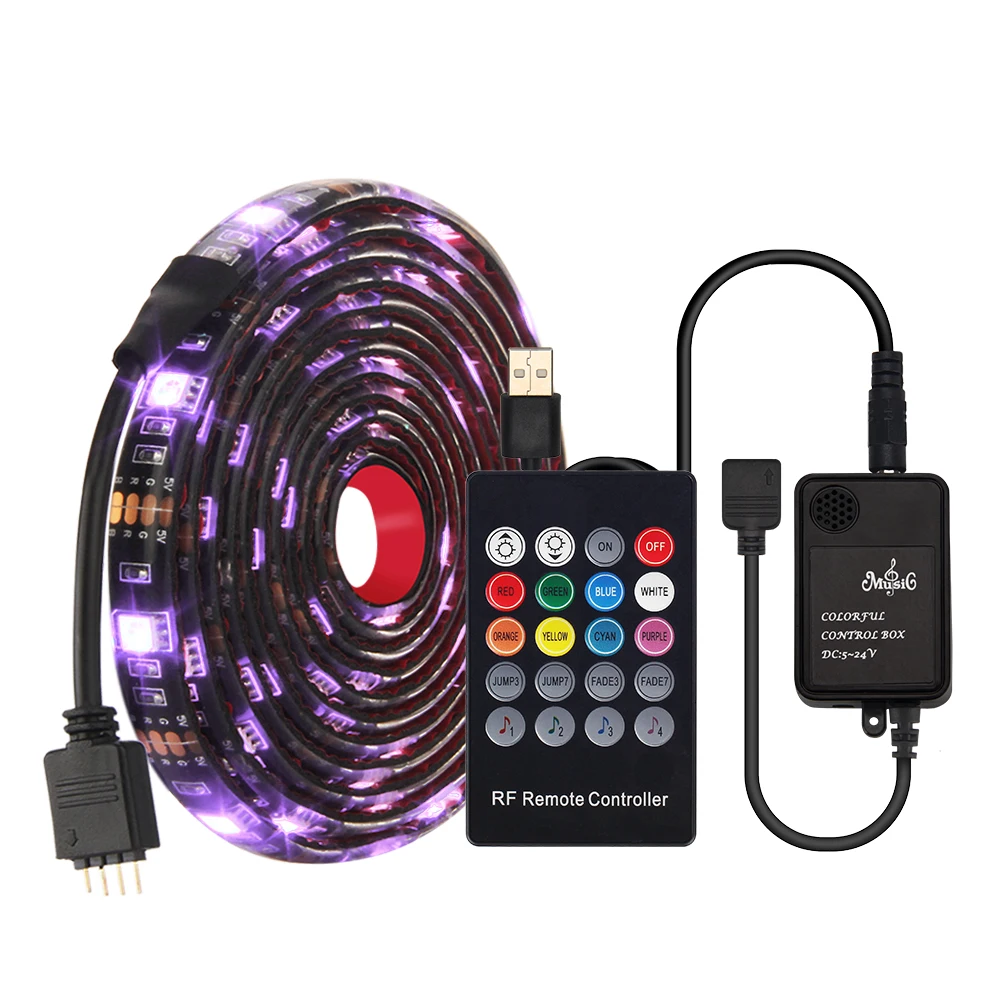 DC5V USB Светодиодная лента 5050 RGB гибкий свет 0 5 м 1 2 ТВ фоновое освещение музыка