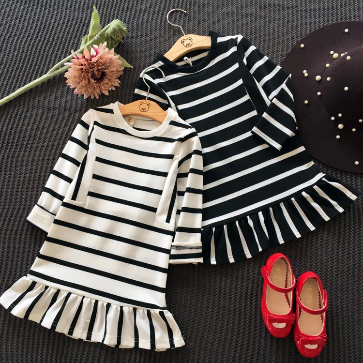 New Arrival Autumn Baby Girl Stripe Design Princess Dress Clothes Long Sleeve Cotton Mermaid Toddler 3-7 Years Old | Детская одежда и