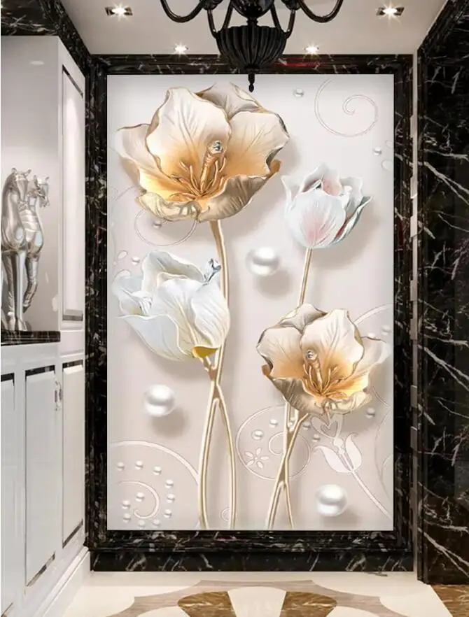 Настенные 3D обои на заказ объемный тюльпан рельефное украшение крыльцо цветок