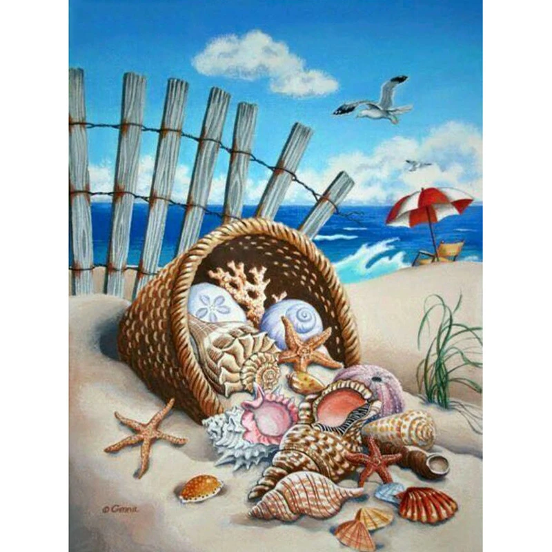 5D DIY Diamond Painting Embroidery Seaside shells Handicraft Needlework Full Mosaic Cross Stitch Home Decor | Дом и сад