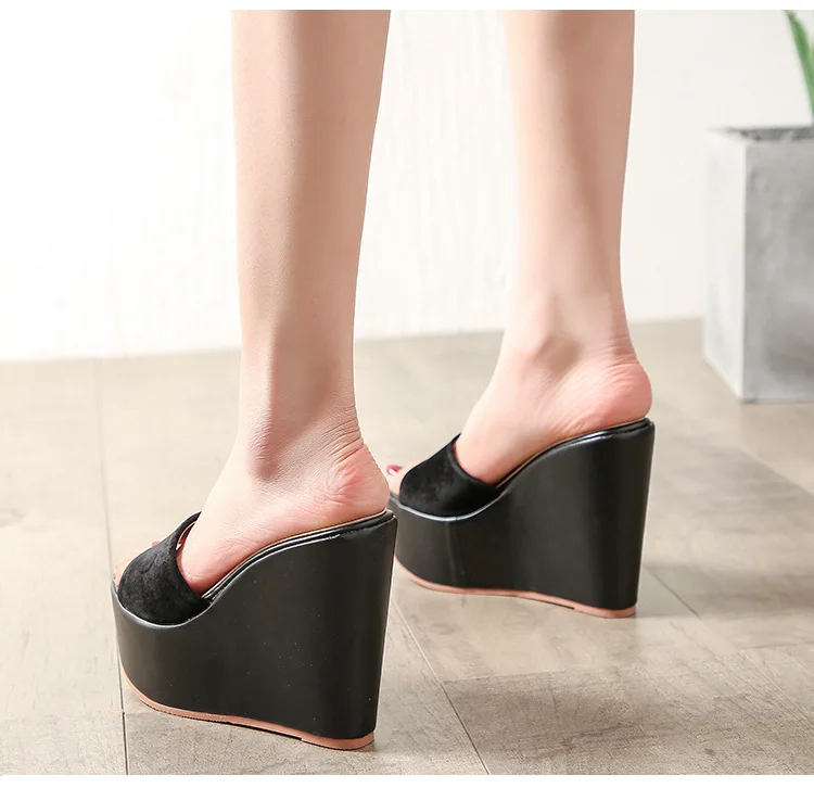 Обувь на платформе; женские шлепанцы из флока; zapatos mujer; коллекция года; женские шлепанцы; обувь на танкетке и высоком каблуке; лоферы; сандалии; Цвет абрикосовый, черный