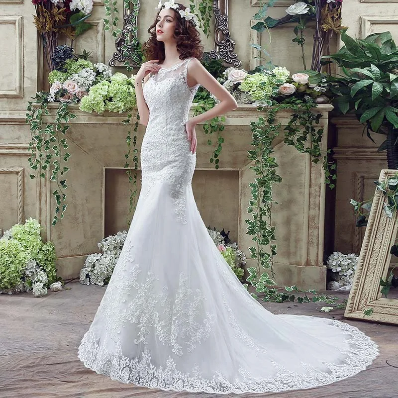 Белый Русалка Кружева расшитые бисером Свадебные платья 2019 Формальные женские